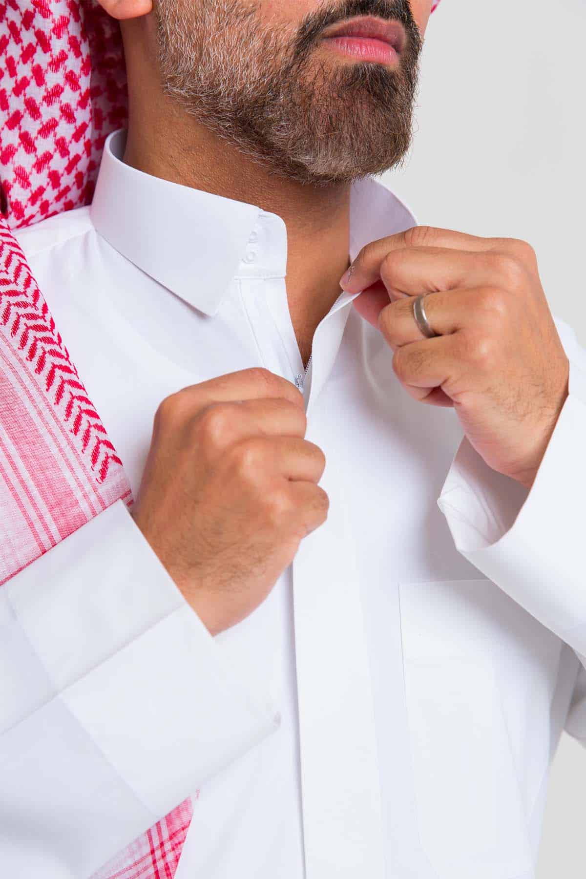Business Prime, Thobe, White, Qalab collar, sleeves