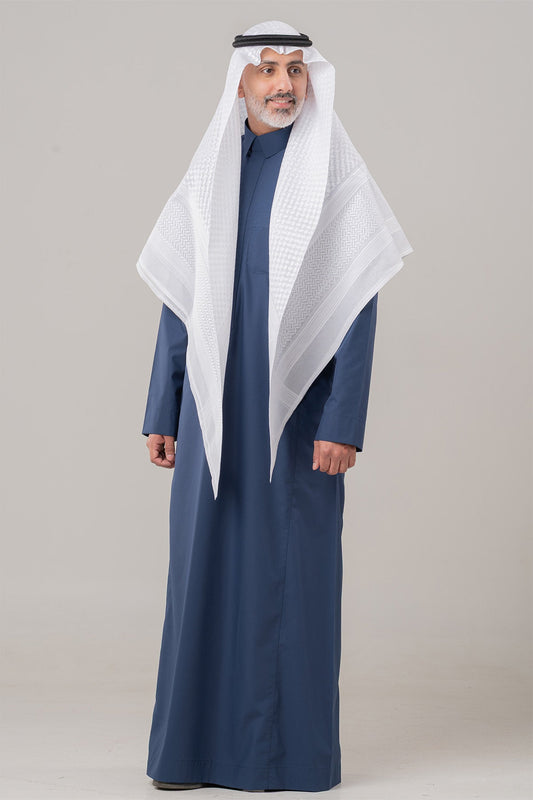 Al Shiaka Men’s Business Thobe, Qalab Collar, Navy