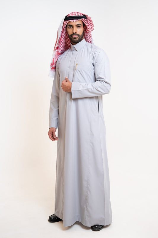 Al Shiaka Men’s Business Thobe – Qalab Collar – Gray