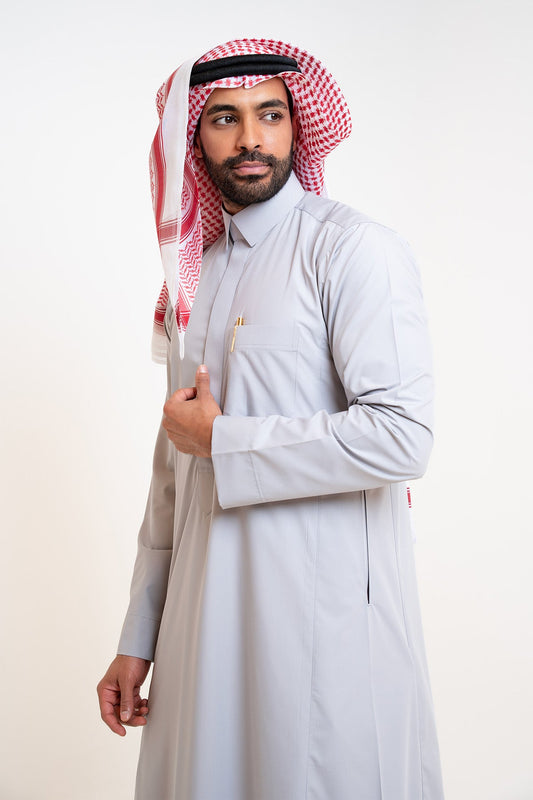 Al Shiaka Men’s Business Thobe – Qalab Collar – Gray