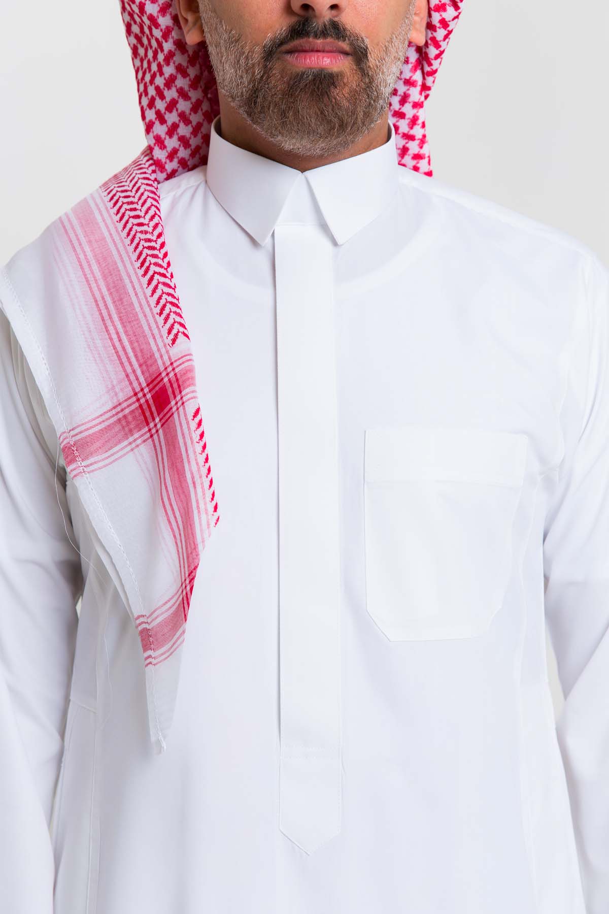 Business Prime, Thobe, White, Qalab collar, sleeves