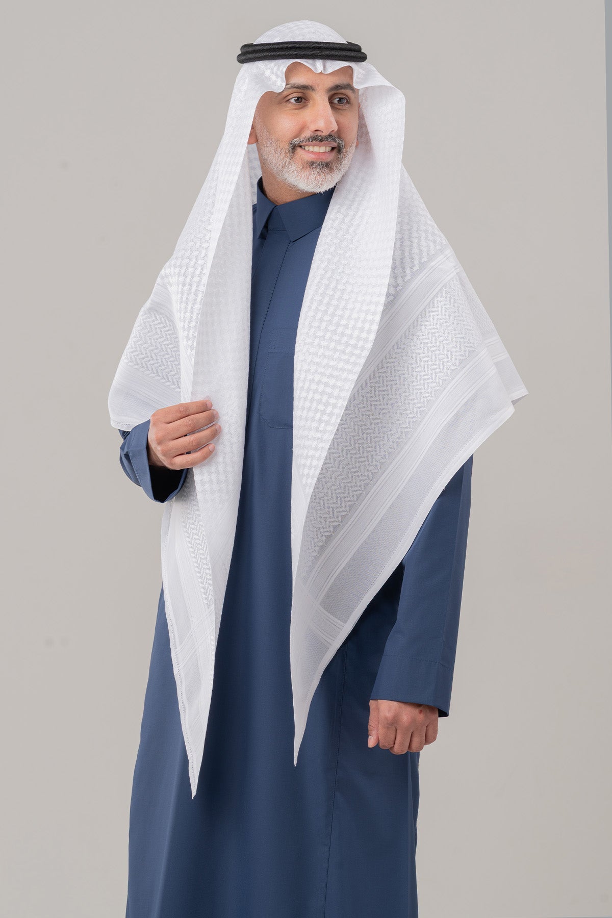 Al Shiaka Men’s Business Thobe, Qalab Collar, Navy
