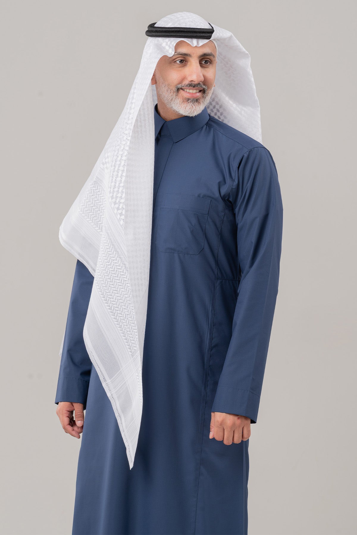 Al Shiaka Men’s Business Thobe, Qalab Collar, Navy