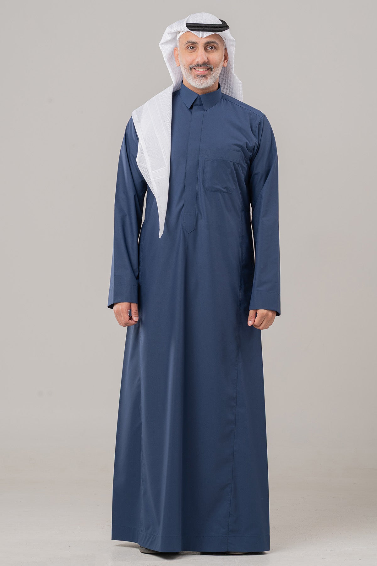 Al Shiaka Men’s Business Thobe, Qalab Collar, Navy