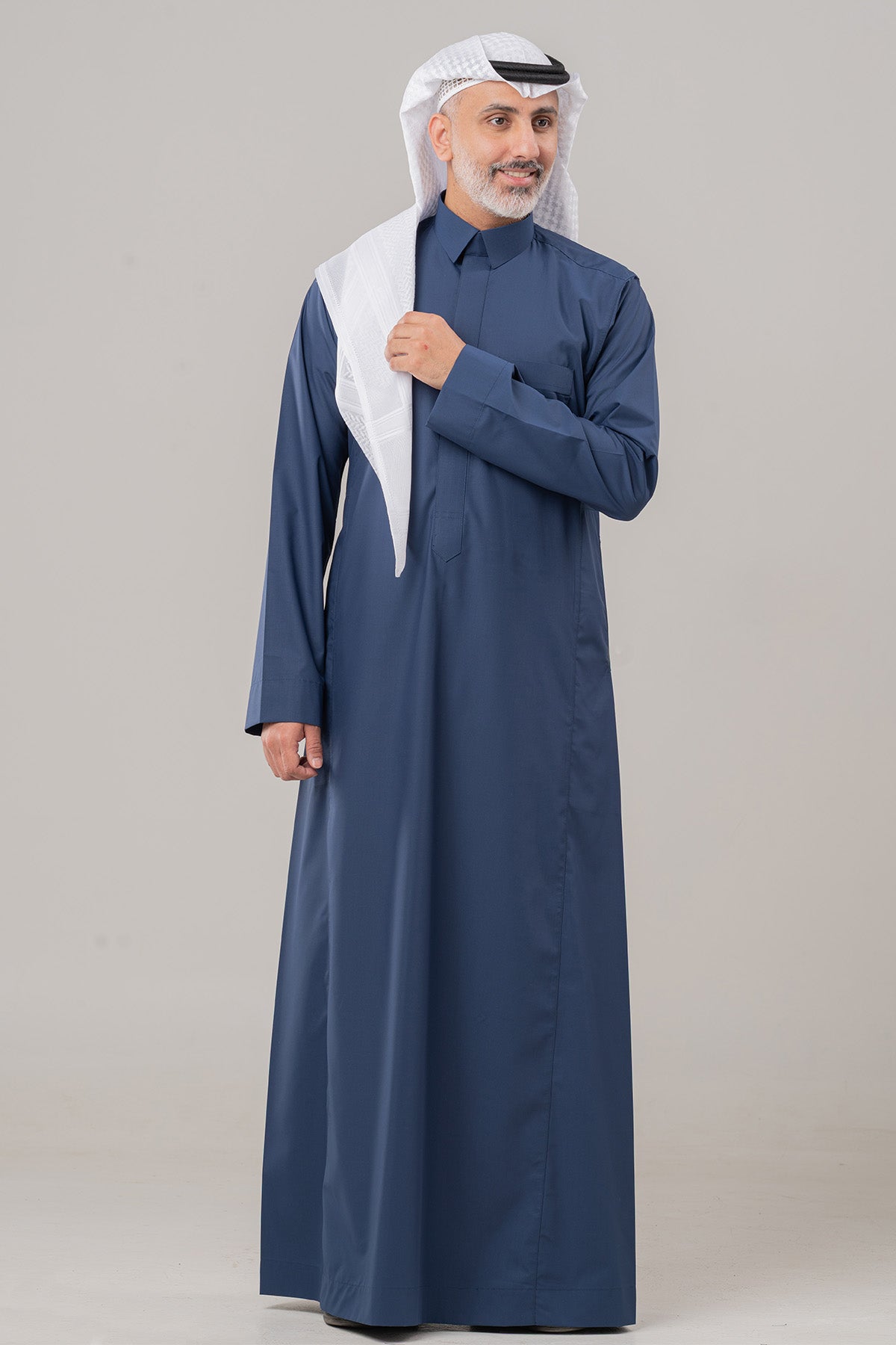 Al Shiaka Men’s Business Thobe, Qalab Collar, Navy