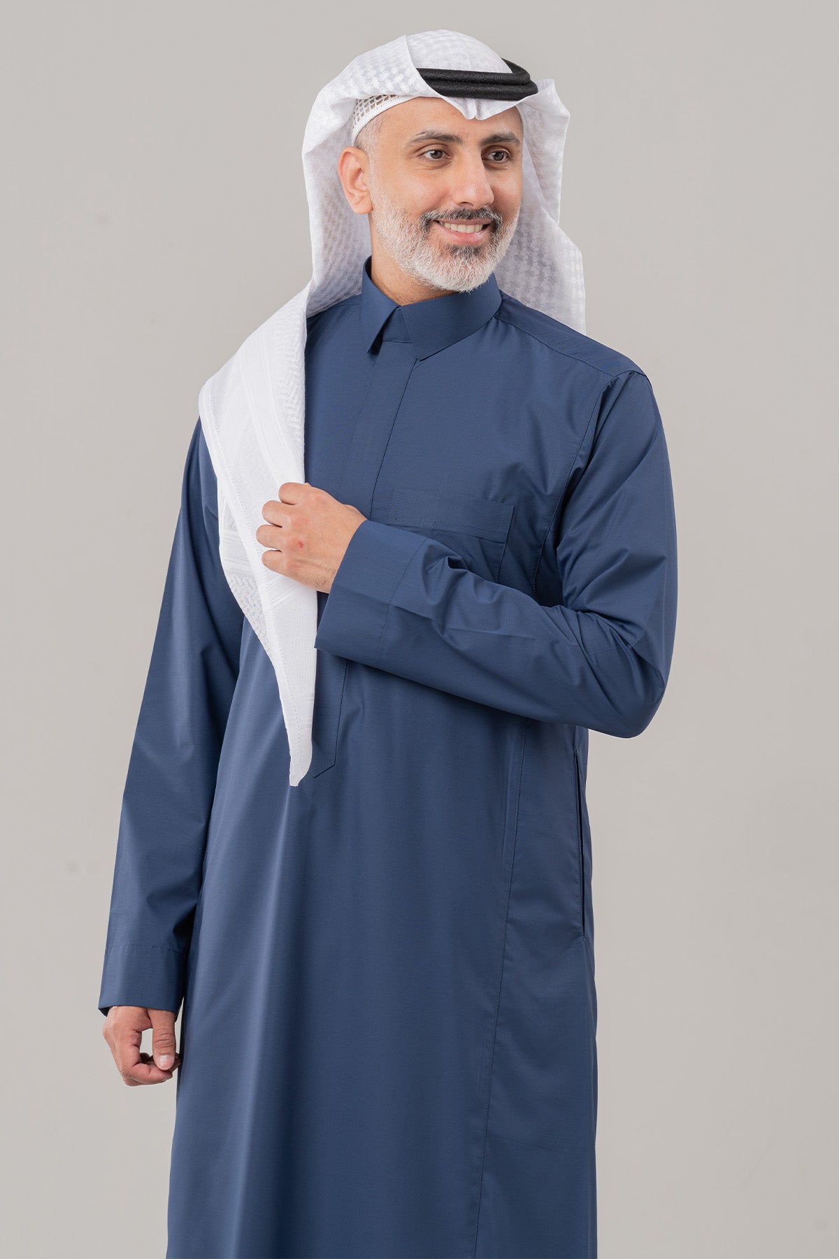 Al Shiaka Men’s Business Thobe, Qalab Collar, Navy